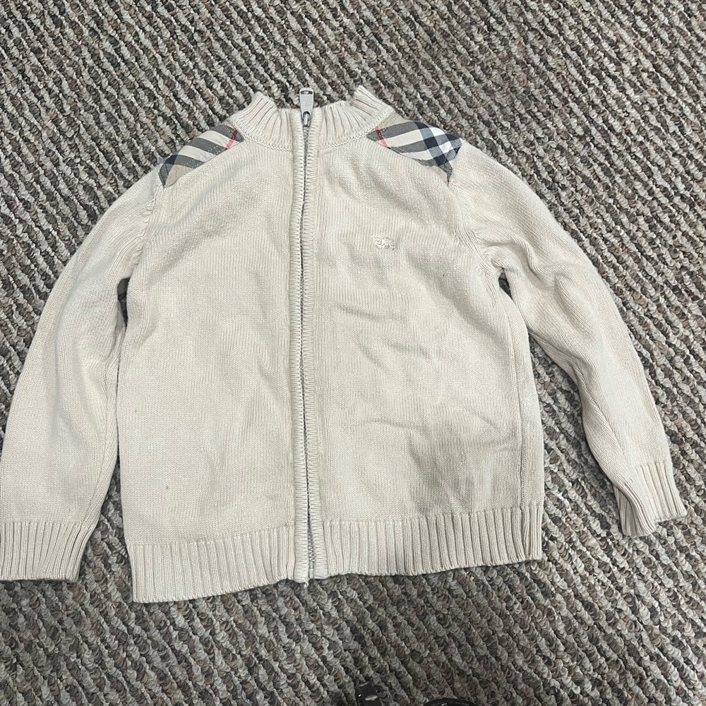 Burberry Authentic Boys Sweater Cardigan 3Y light Camel color with Plaid